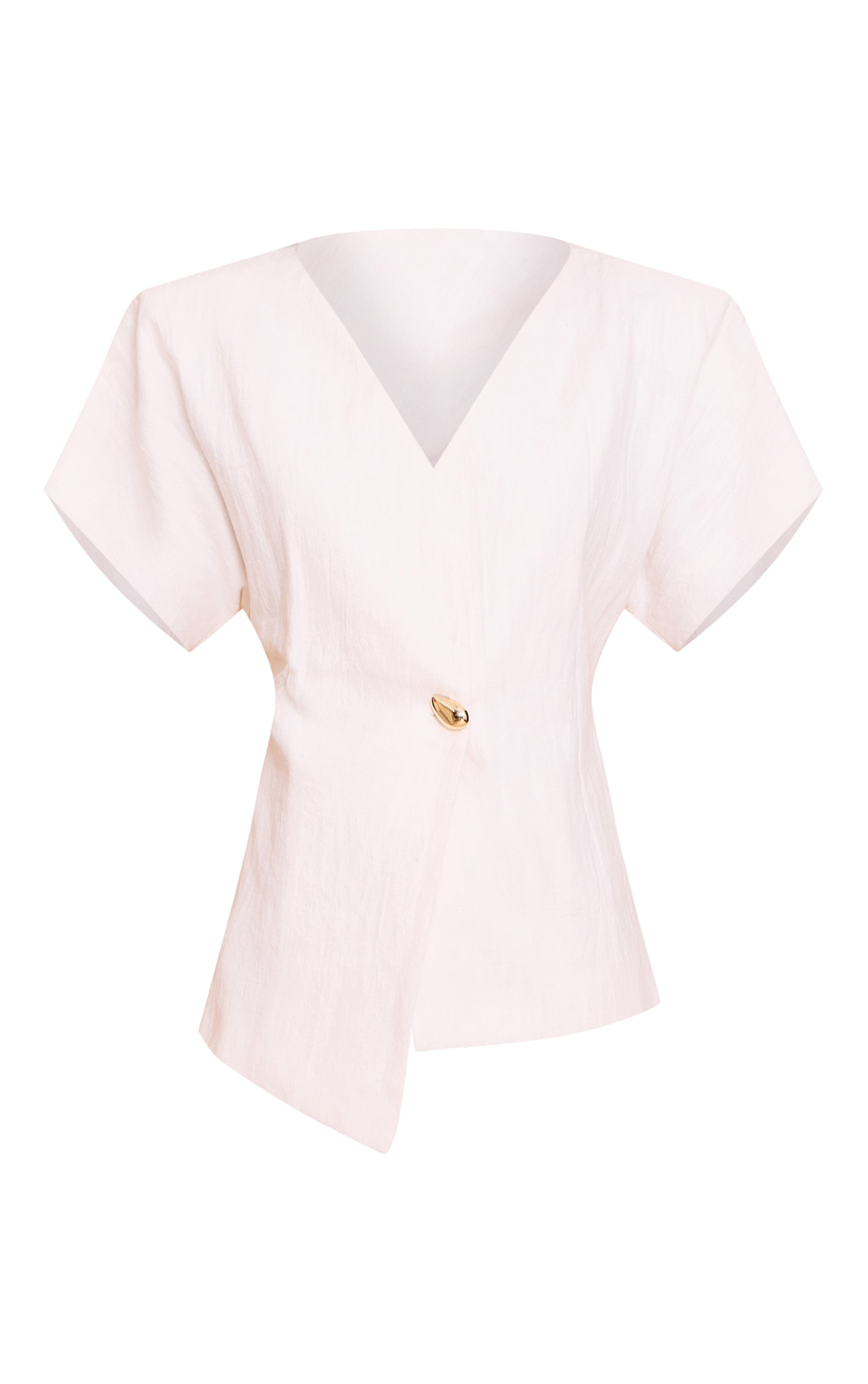 Off White Linen Look Short Sleeve Round Neck Blazer image 5