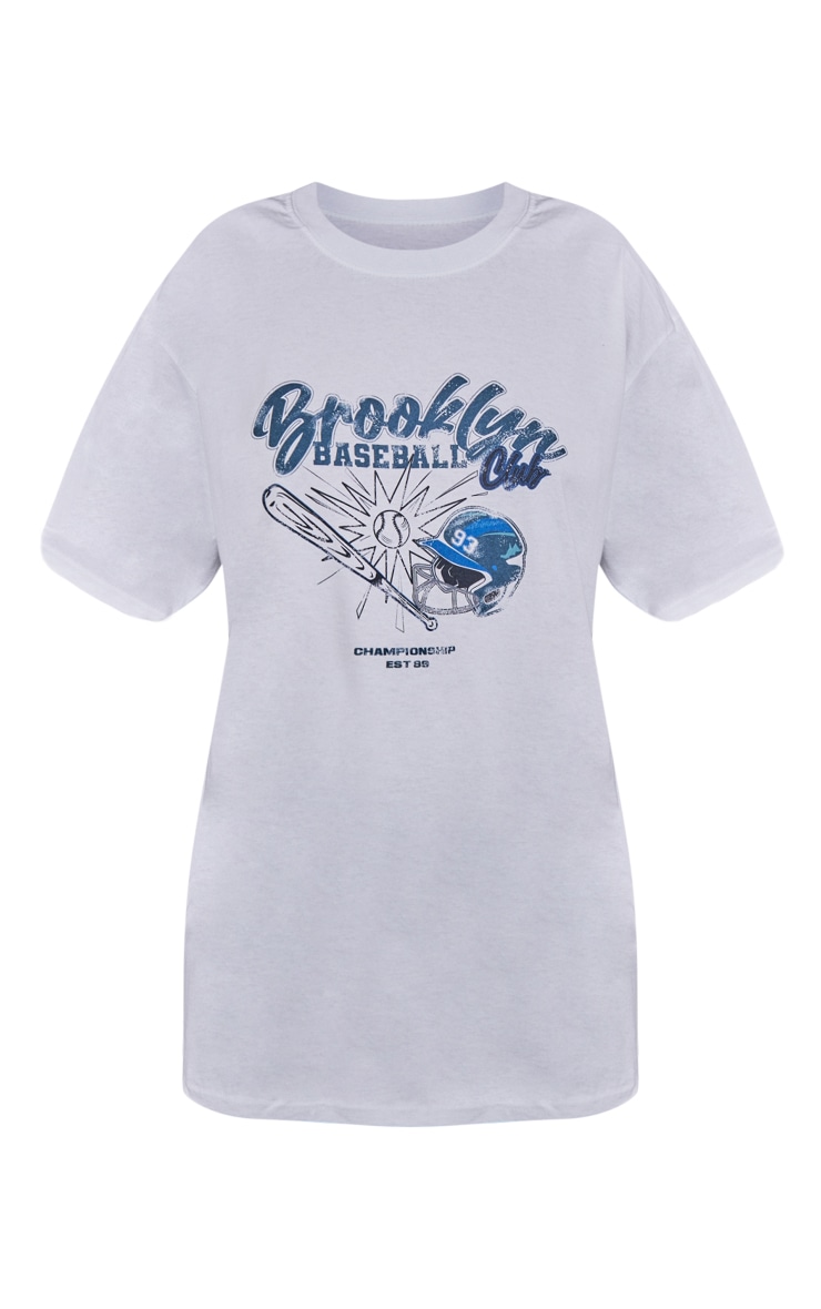 White Brooklyn Baseball Printed T Shirt image 3