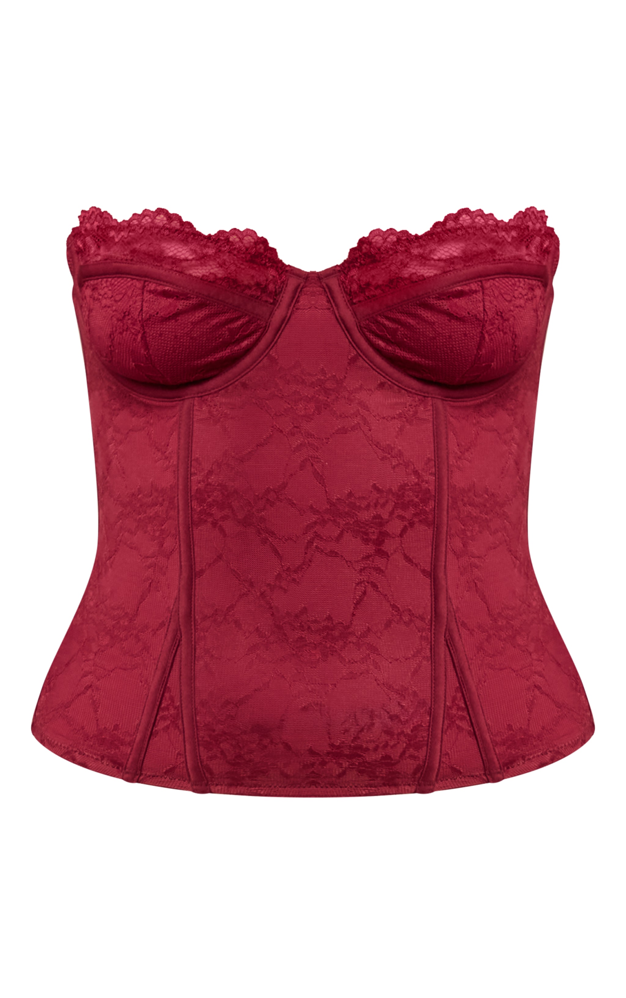 Wine  Lace Hook And Eye Detail Bonded Bandeau Corset image 5