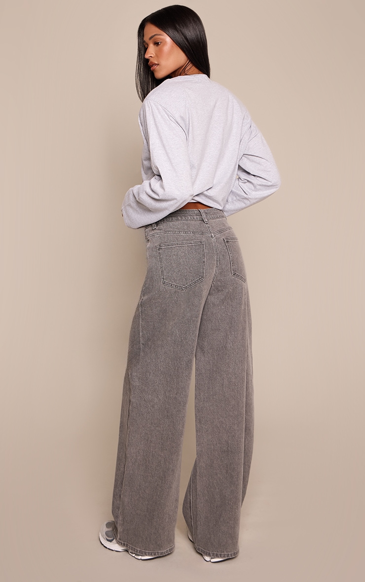 Tall Grey Mid Rise Stretch Wide Leg Jeans image 3