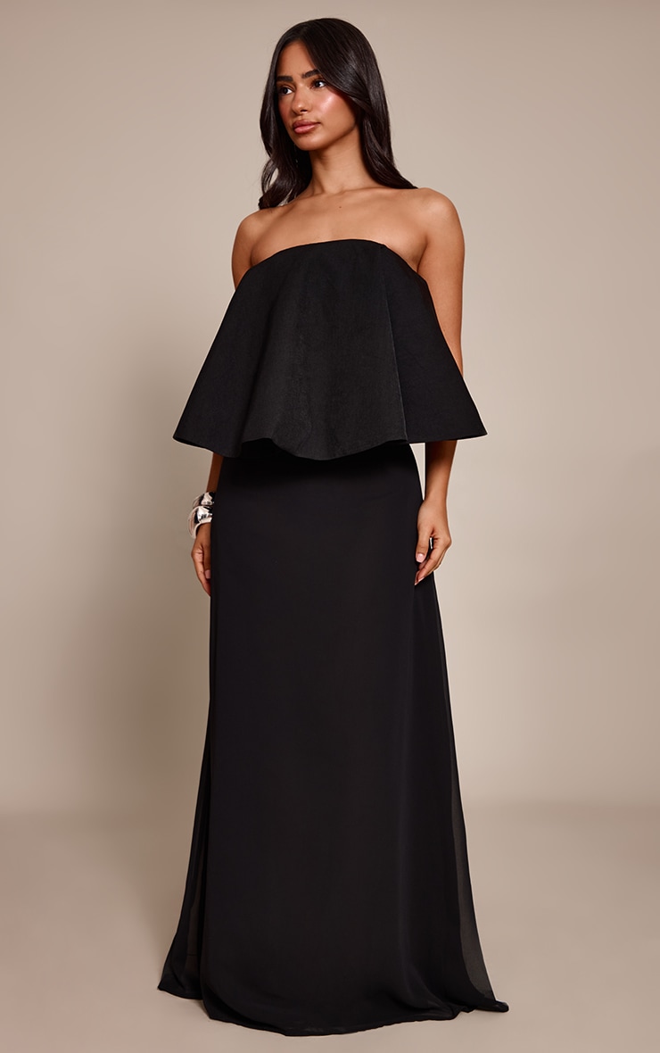 Petite Black Frill Detail Halterneck Maxi Dress image 3