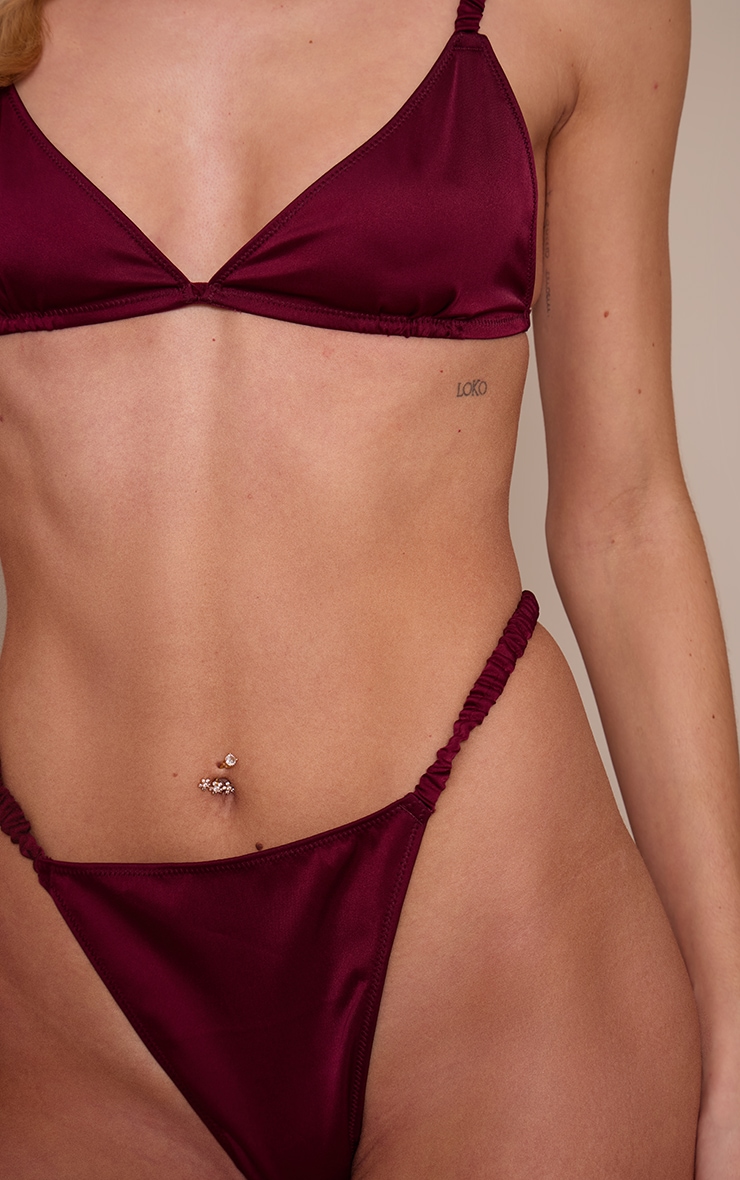Burgundy Satin Triangle Bralet and Thong Set image 4