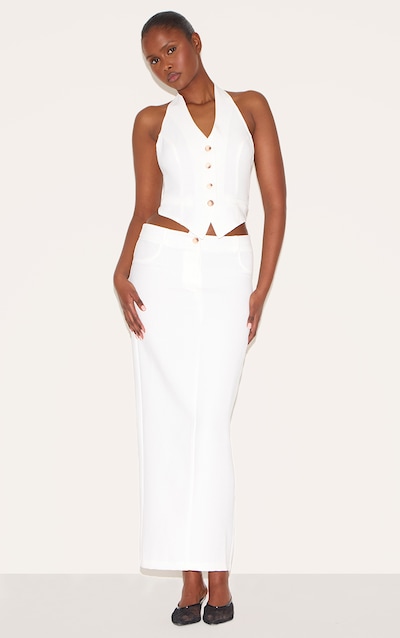 White Tailored Woven Maxi Skirt