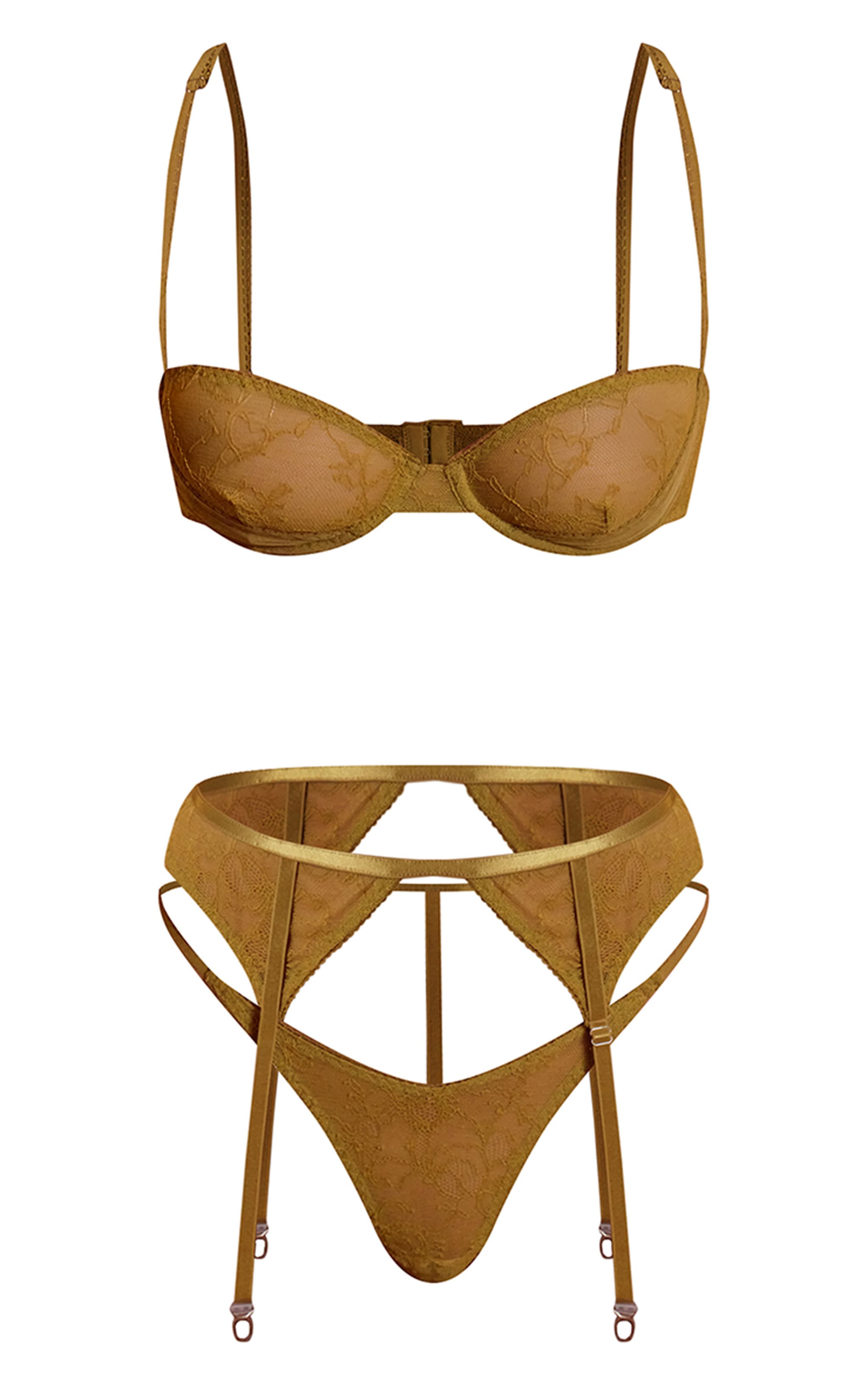 Chartereuse Rounded Cup Lace 3 Piece Suspender Set image 7