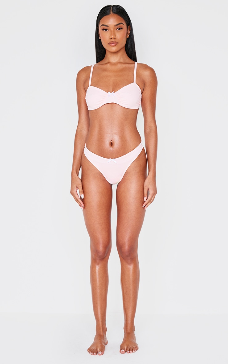 Baby Pink Ruched Bow Detail Bikini Top image 3