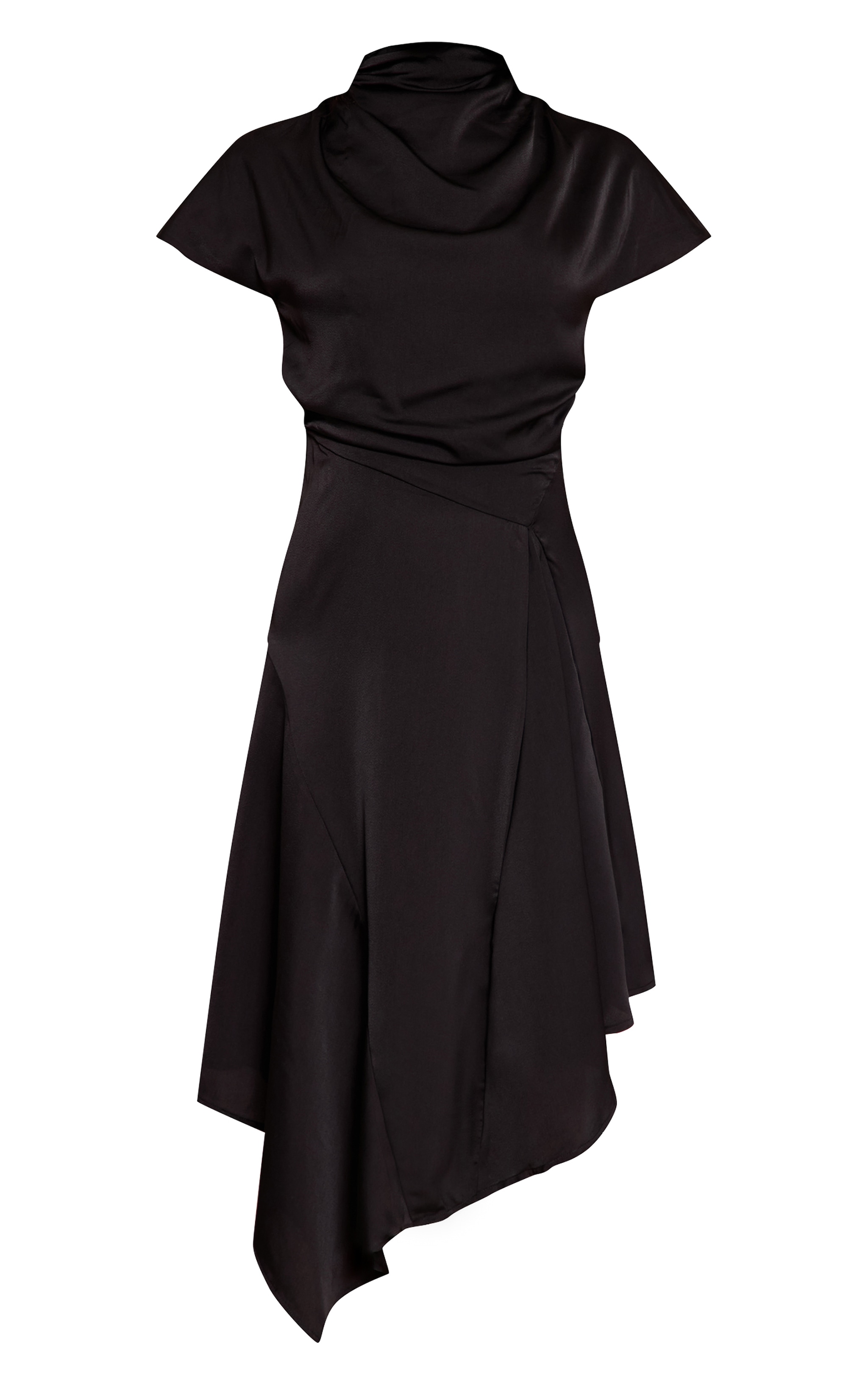 Black Satin Draped Hanky Hem Midaxi Dress image 5
