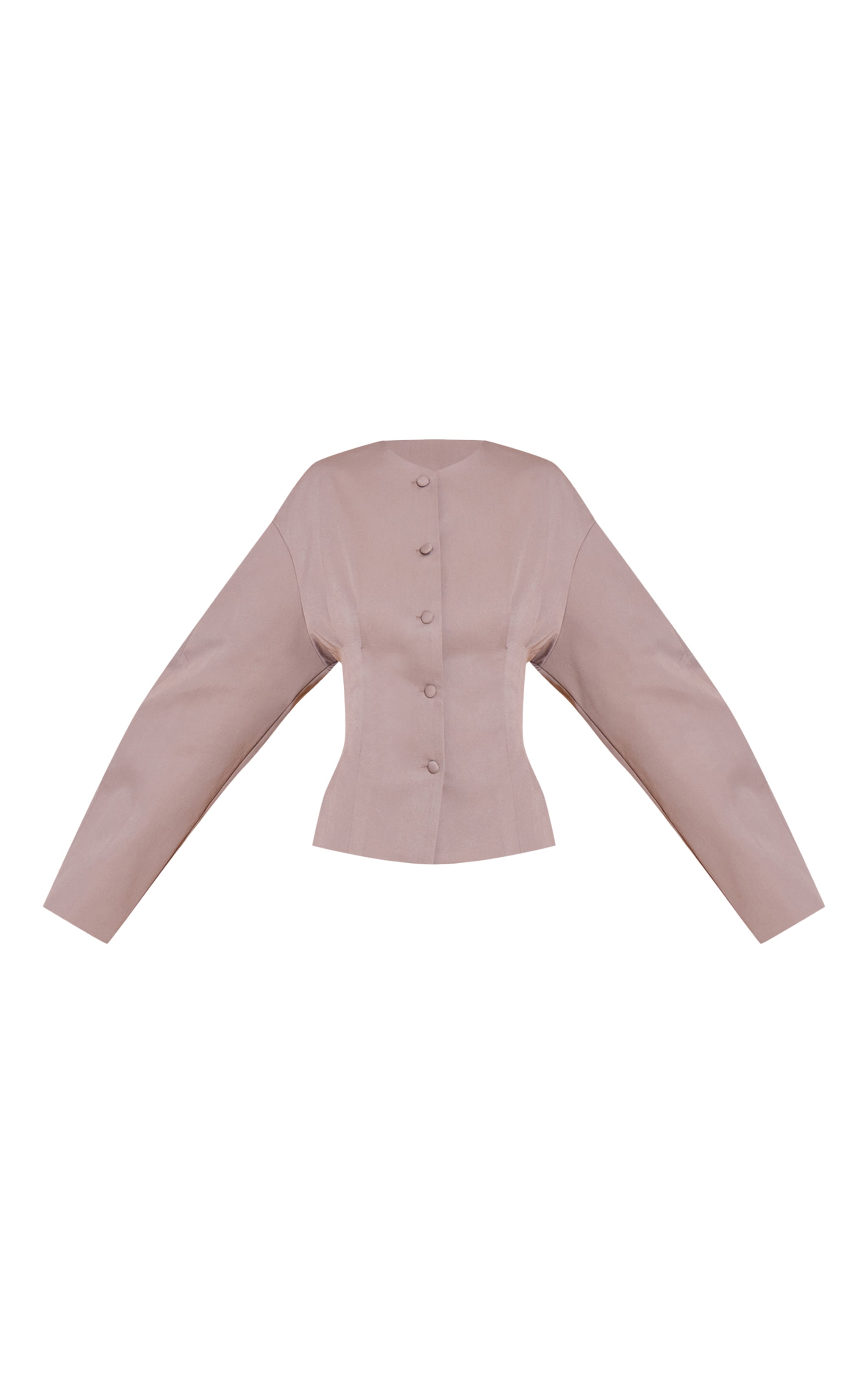 Taupe Tailored Woven Boxy Balloon Sleeve Blazer image 5