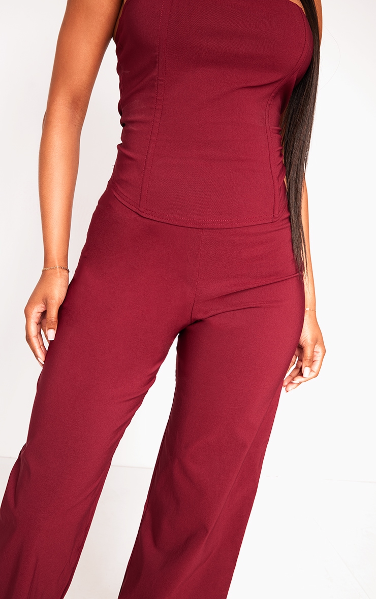 Pantalon cargo tissé stretch rouge cerise à taille basse image 4