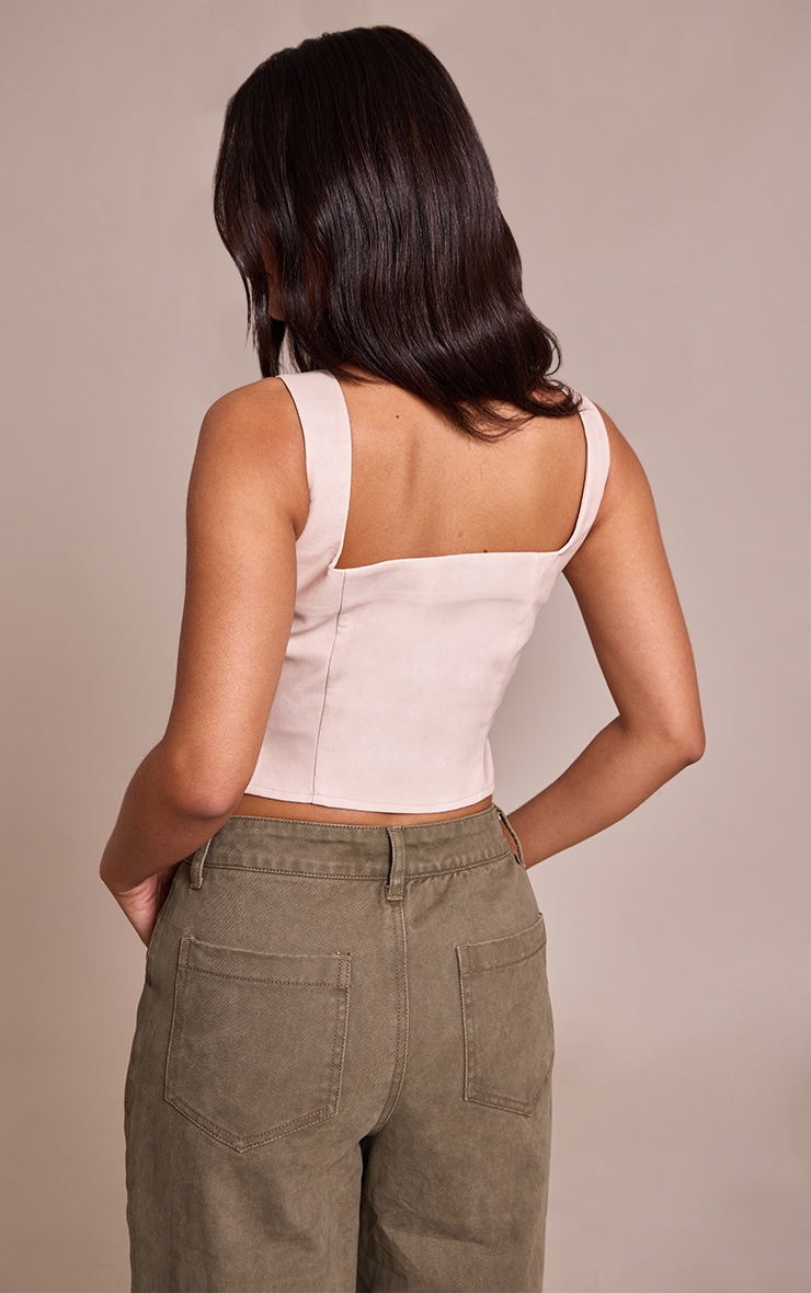 Petite Ecru  Fitted Faux Leather Crop Top image 2