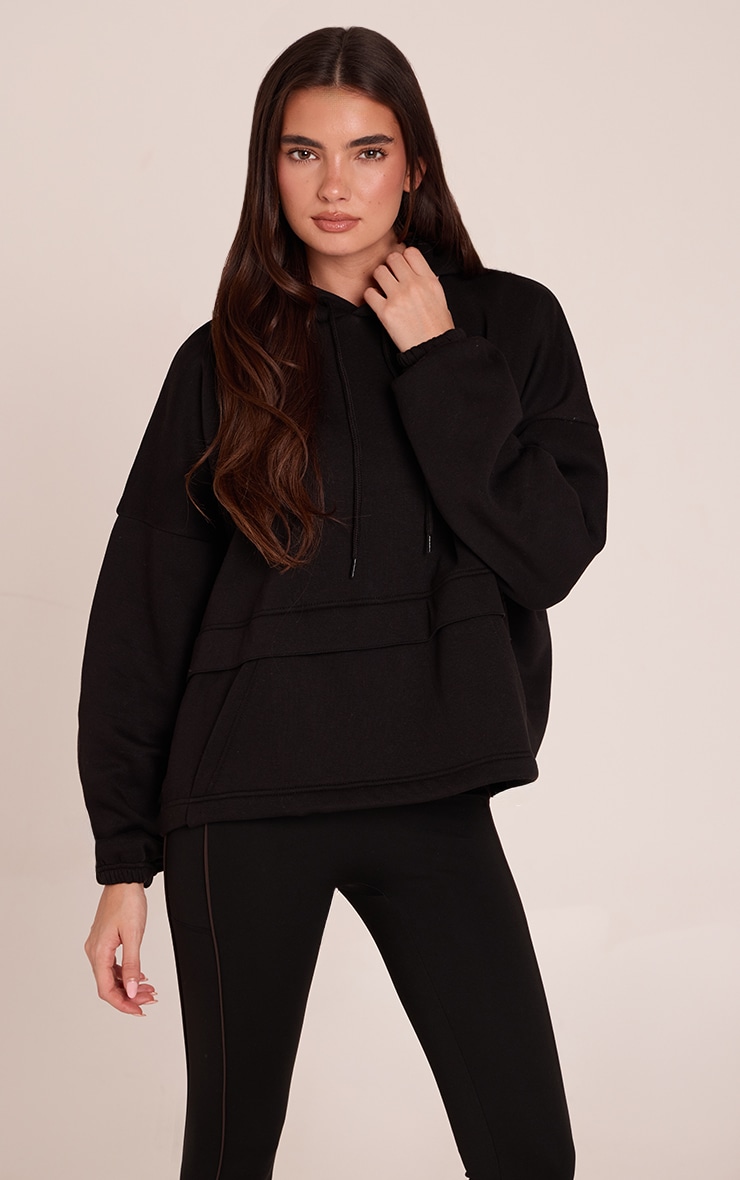 Black Covered Pocket Wide Hem Hoodie image 1