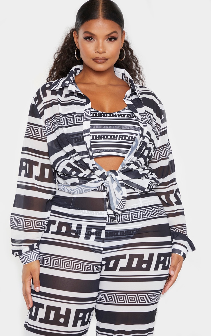 PLT Plus Monochrome Greek Stripe Oversized Beach Shirt