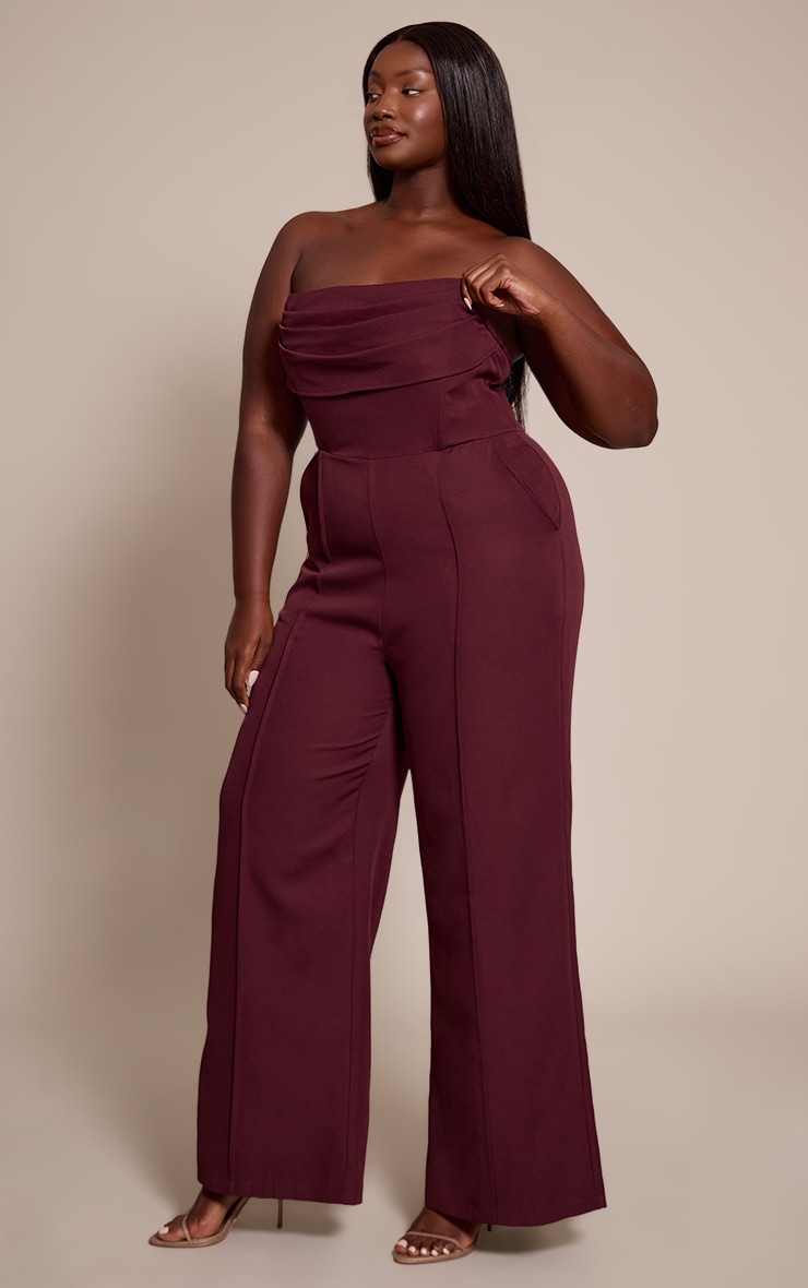 Plus Plum Bandeau Cowl Neck Pocket Detail Jumpsuit image 3