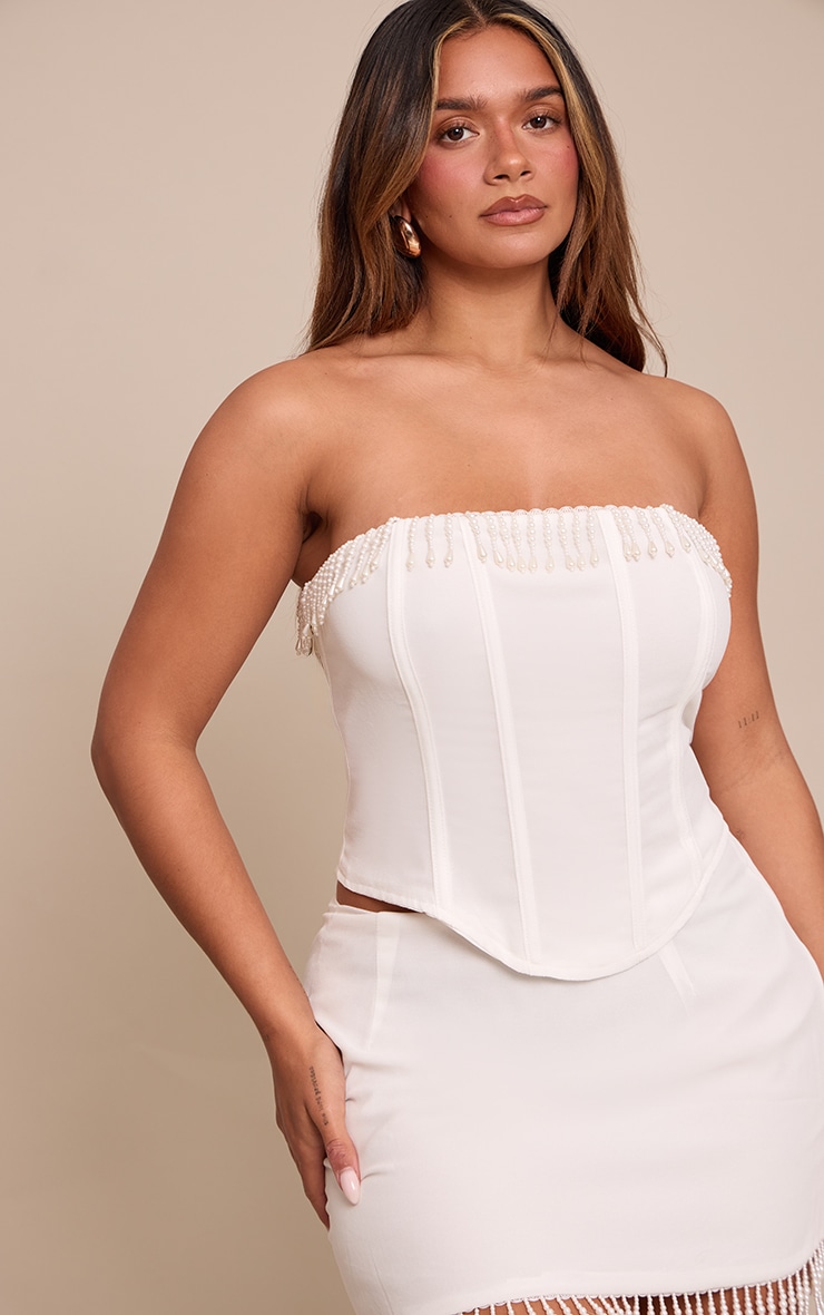 Shape Cream Pearl Trim Bandeau Corset Top image 1