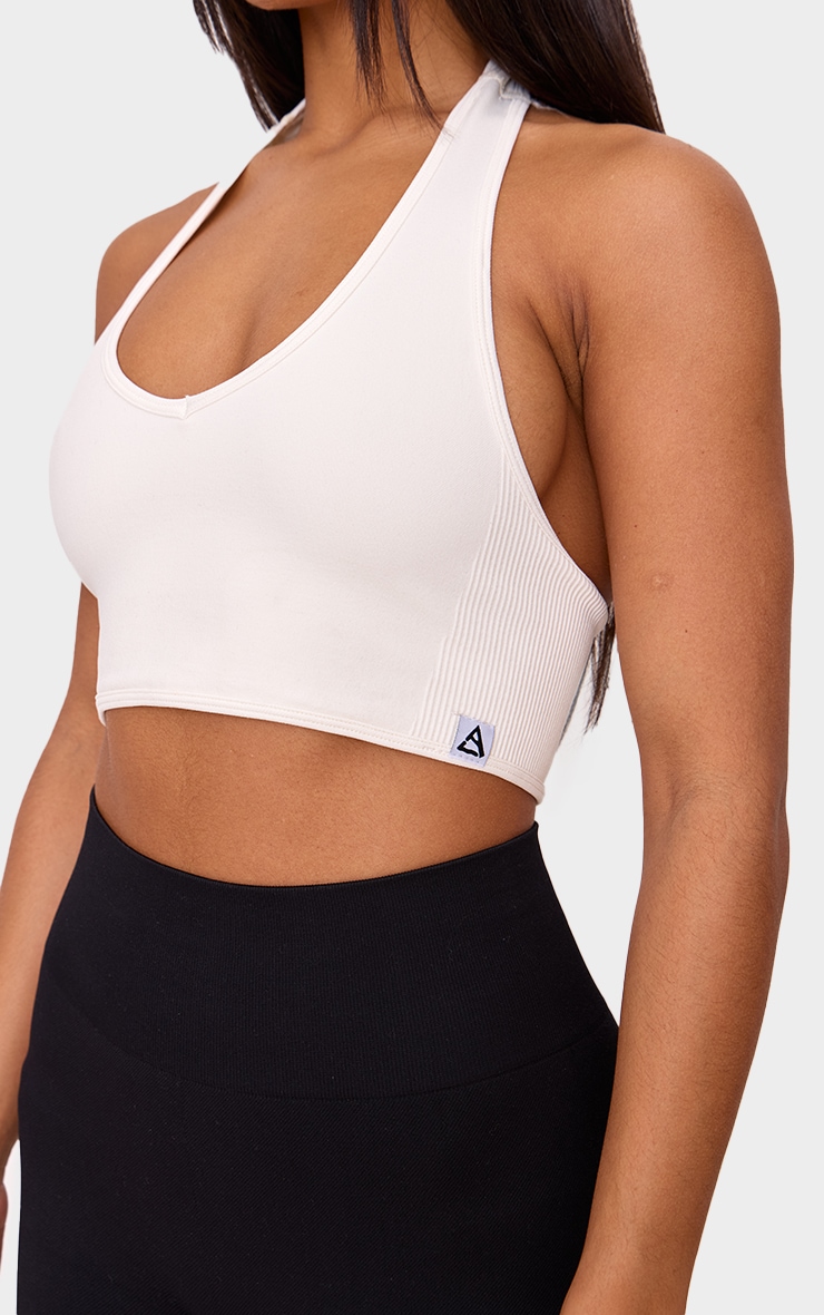 Cream Seamless Halter Gym Top image 4