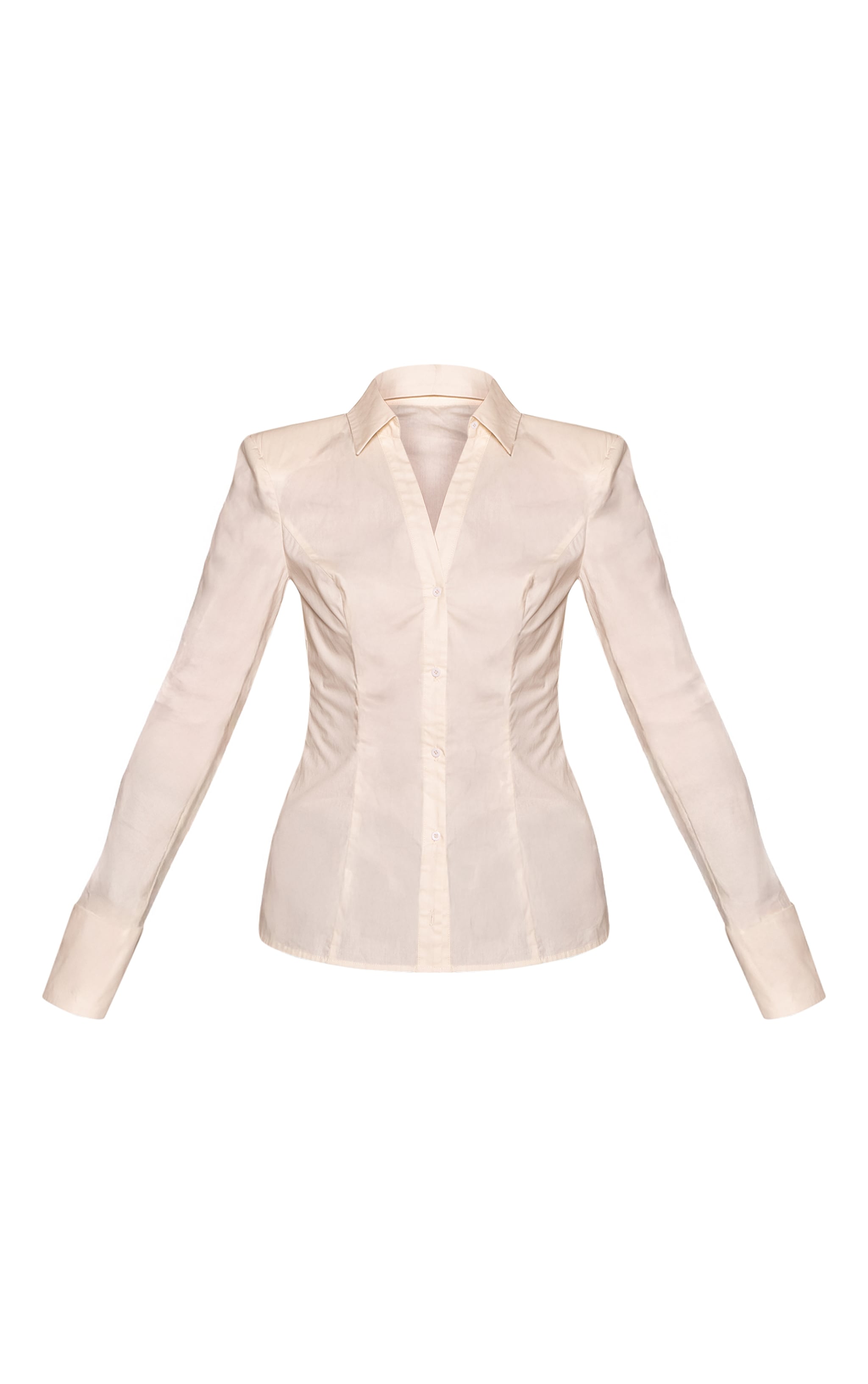 Cream Cotton Cinched Cuff Detail Shoulder Pad Shirt image 5