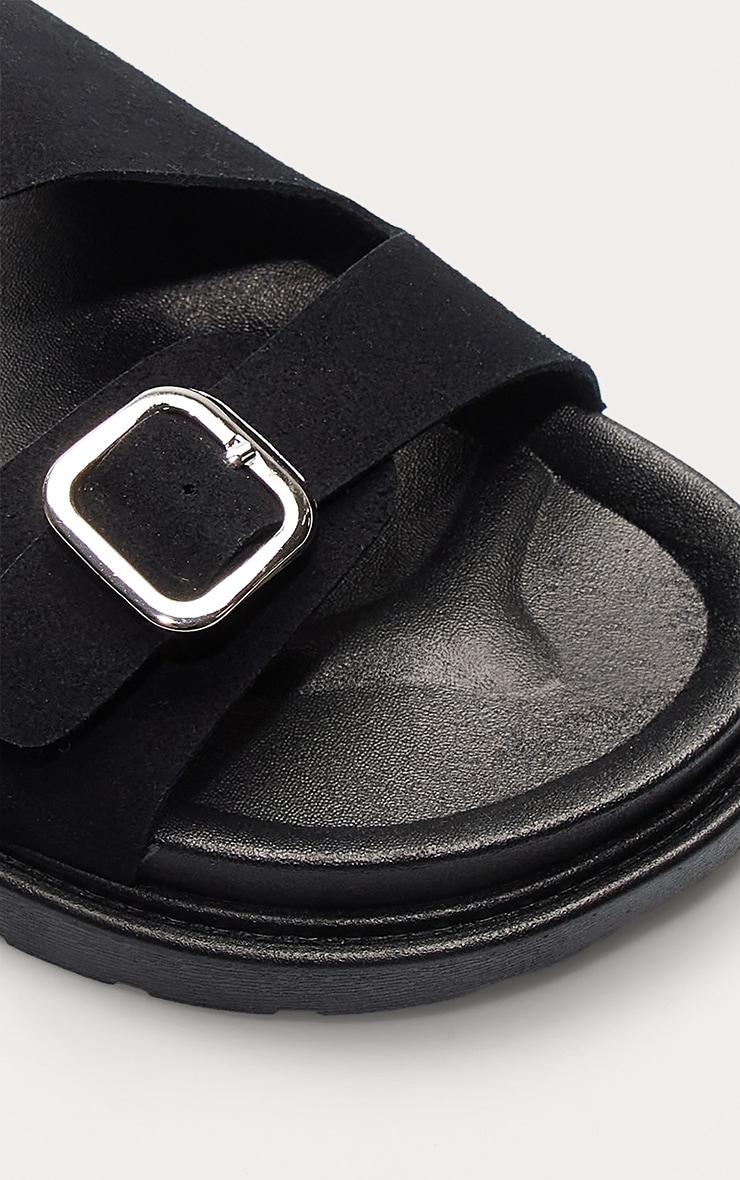 Black Faux Suede Double Buckle Footbed Sandals image 3