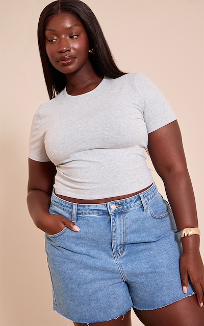 Plus Grey Marl Cotton Crew Neck Cropped Short Sleeve T-Shirt
