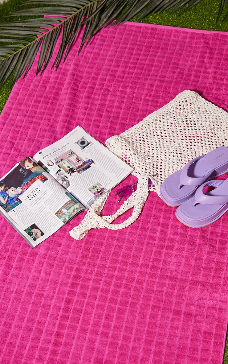 Hot Pink Geo Ribbed Beach Towel image 1