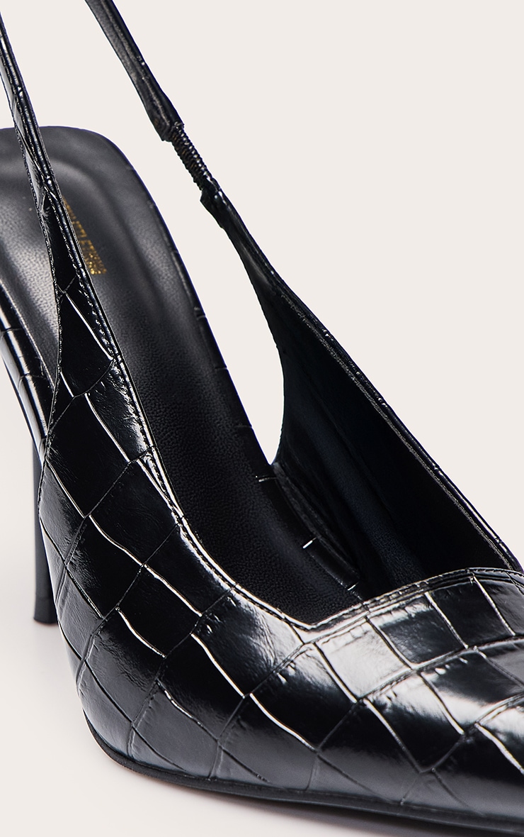 Black Croc Heeled Sling Back Court Shoe image 5