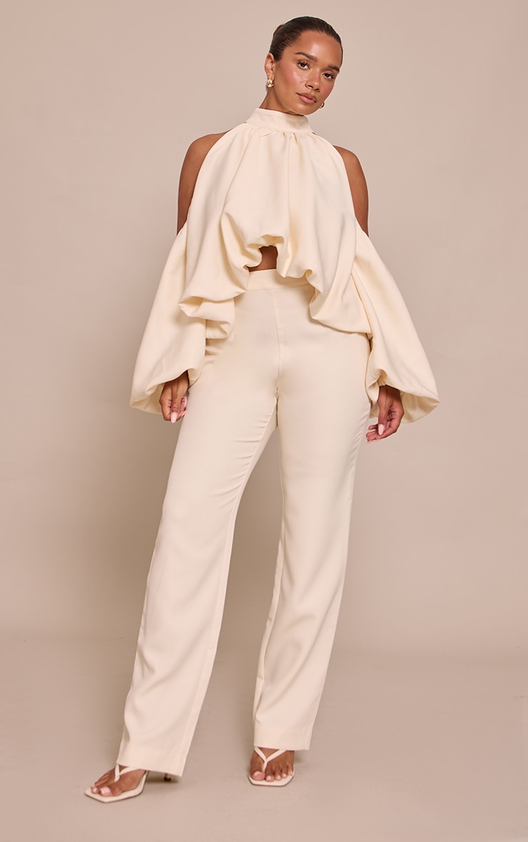 Shape BUTTER CREAM Cold Shoulder Puffball Halterneck Top image 3