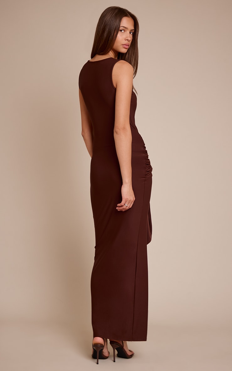 Chocolate Jersey Boat Neck Wrap Detail Maxi Dress image 2