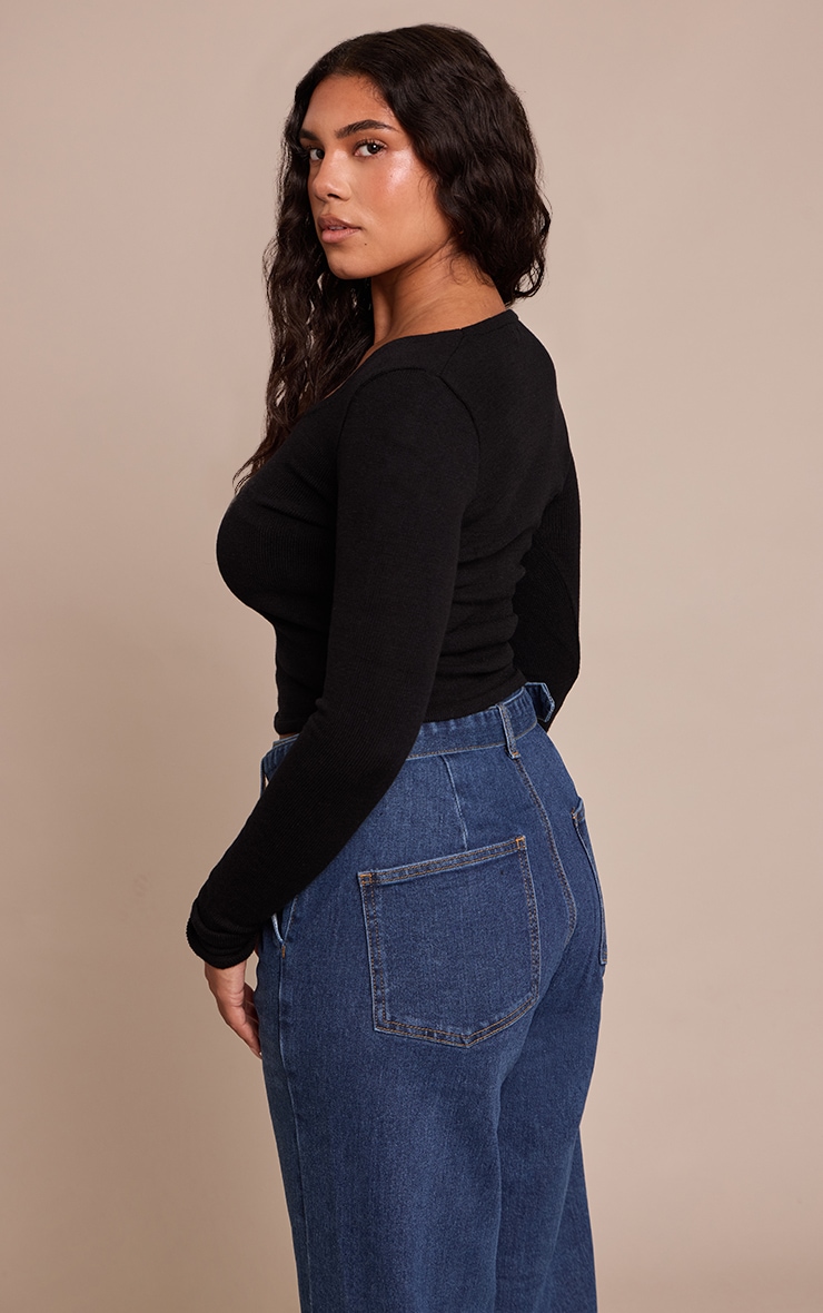 Shape Black Knit Scoop Neck Long Sleeve Top image 2