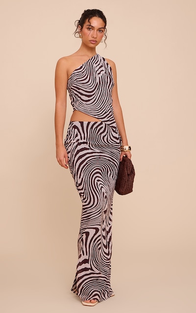 Brown Zebra Print Chiffon Maxi Skirts