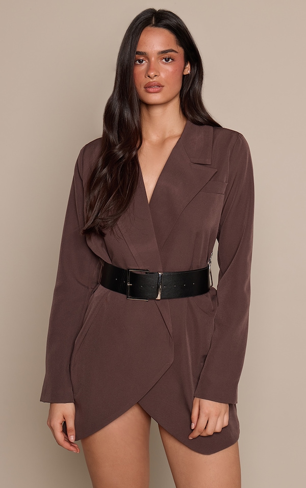 Chocolate Wrap Belt Detail Blazer Dress