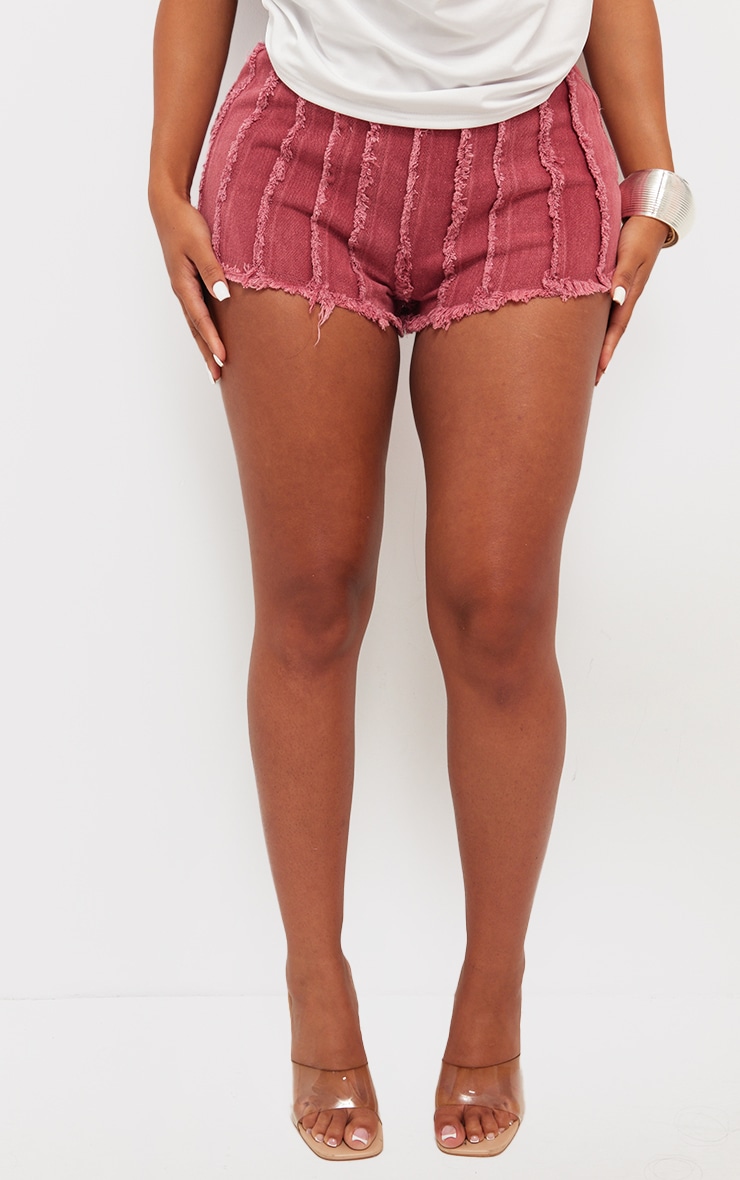 Shape Washed Red Denim Seam Detail Shorts image 2