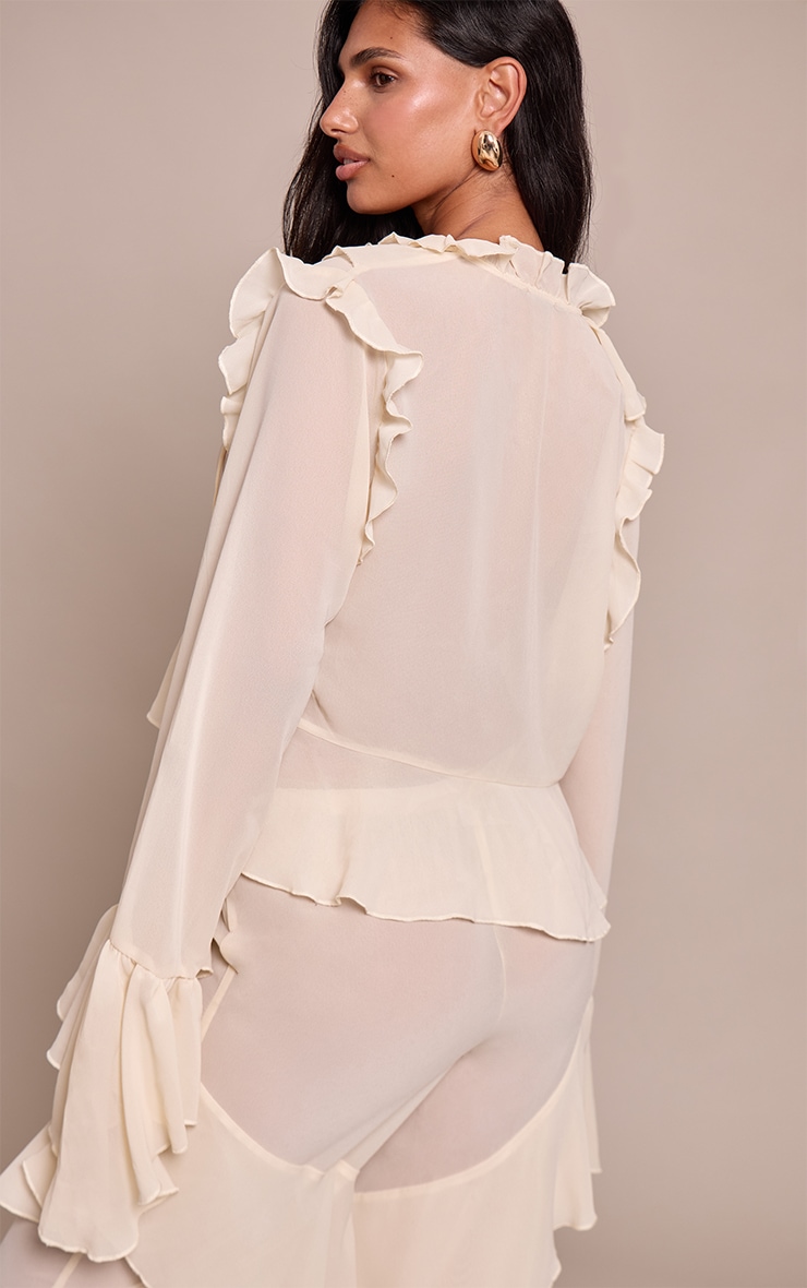 Cream Chiffon Frill Long Sleeve Shirt image 2