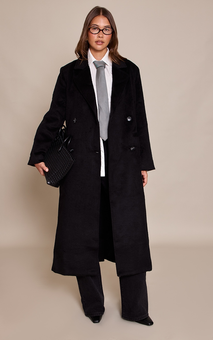 Black Structured Double Breasted Wool Look Maxi Coat image 1