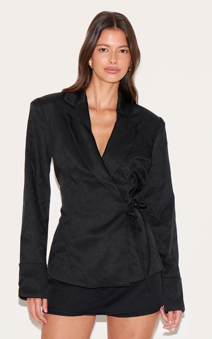 Black Fabric Tie Side Blazer image 3