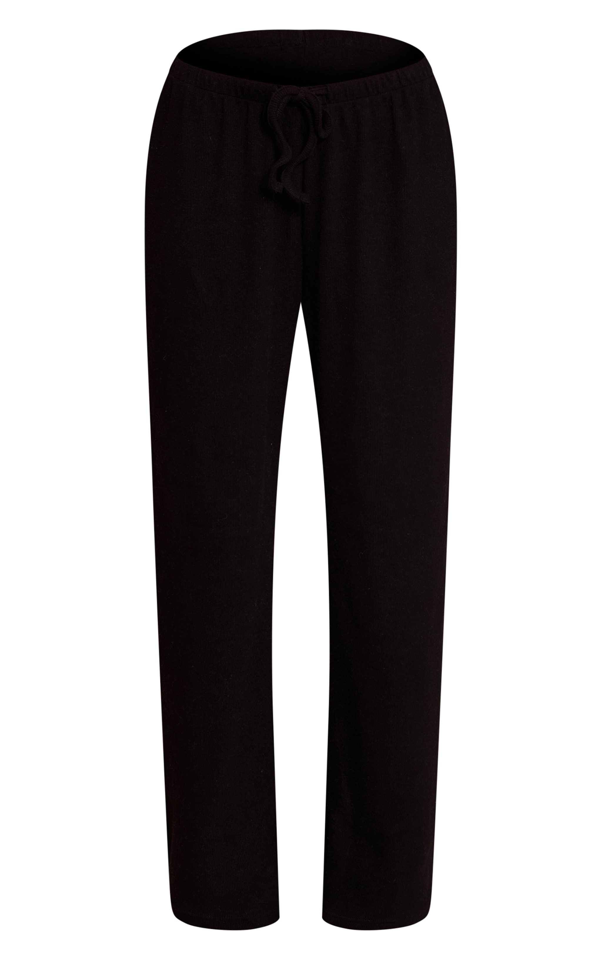 Black Brushed Rib Wide Leg Drawstring Trousers image 5