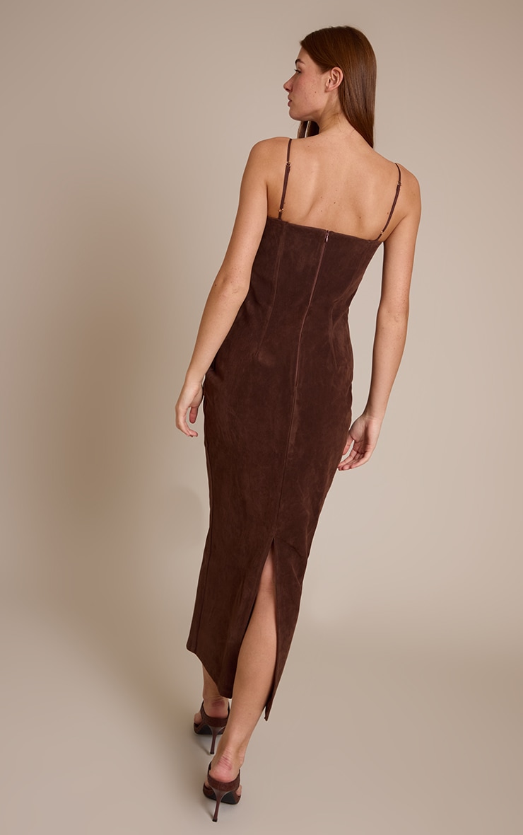 Chocolate Faux Suede Bodycon Maxi Dress image 2