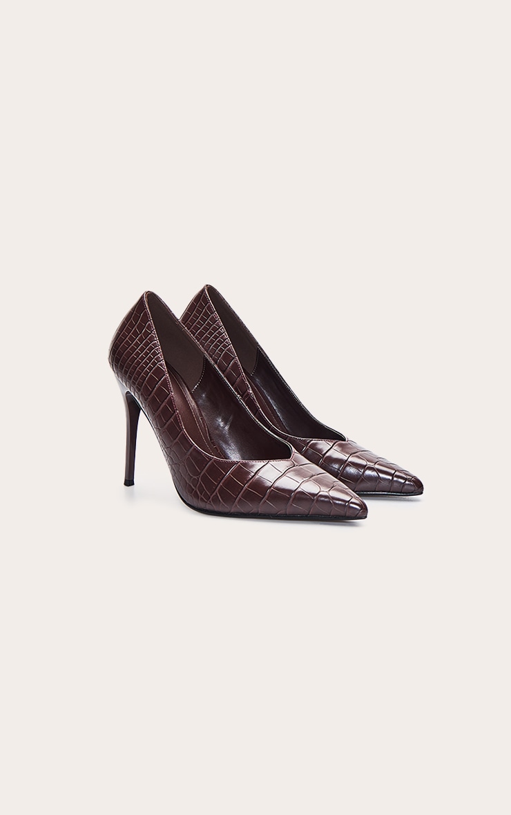 Chocolate Croc Pointed Toe Court Shoe image 3