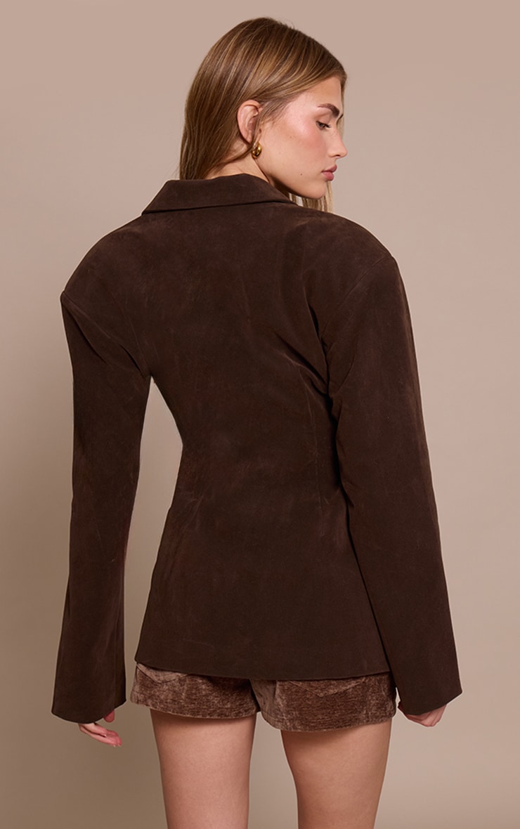 Blazer en suédine chocolat à taille cintrée image 2