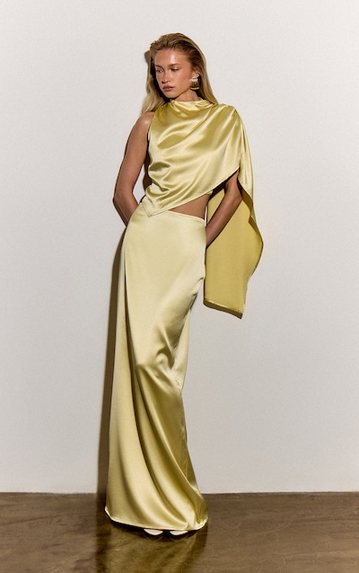 Butter Yellow Satin Low Rise Maxi Skirt