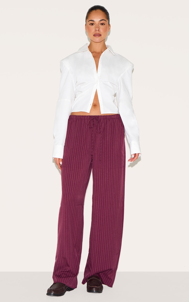 Plum Pinstripe Woven Drawstring Low Rise Relaxed Pants image 2