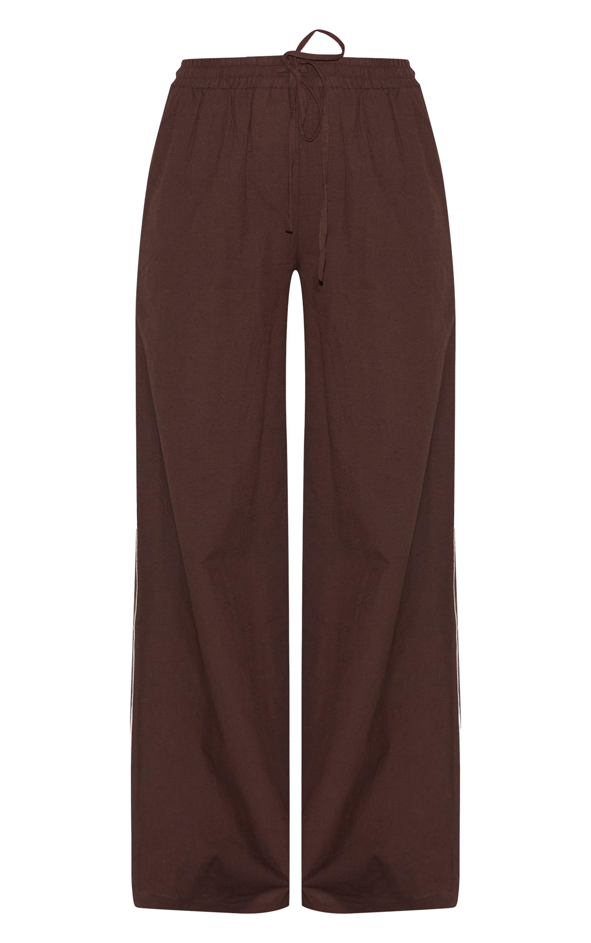 Dark Brown Linen Look Contrast Wide Leg Pants image 5