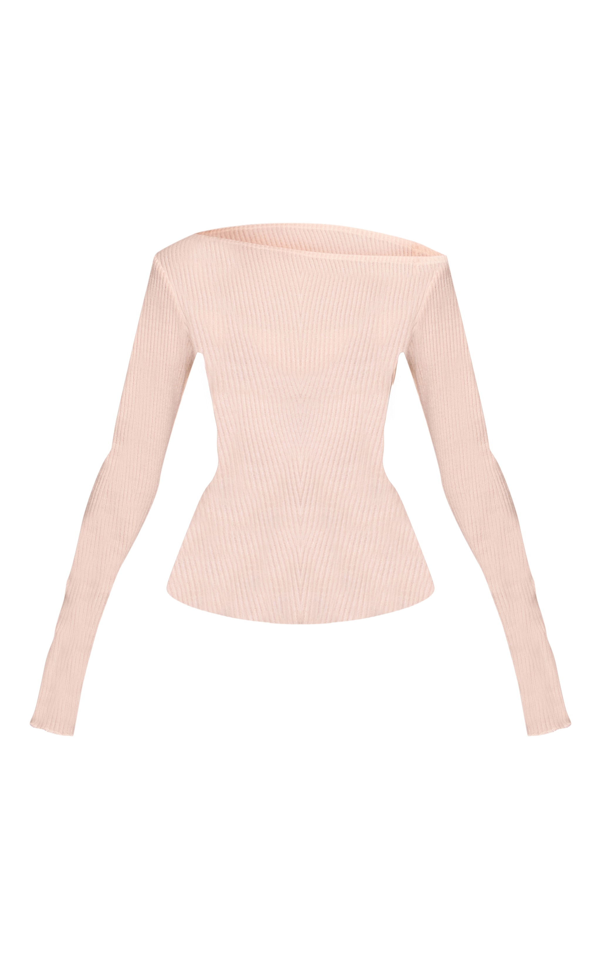 Cream Soft Brushed Rib Asymmetric Long Sleeve Top image 5