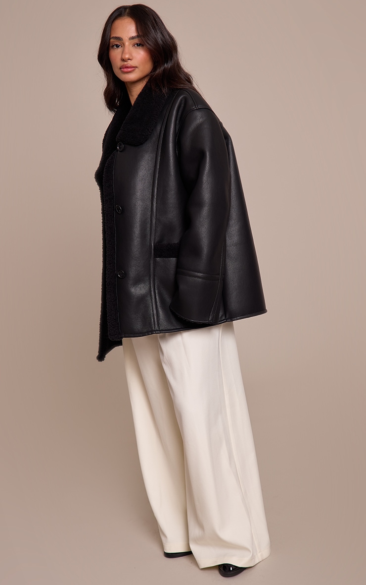 Petite Aviateur noir à col entonnoir et doublure en imitation mouton image 3