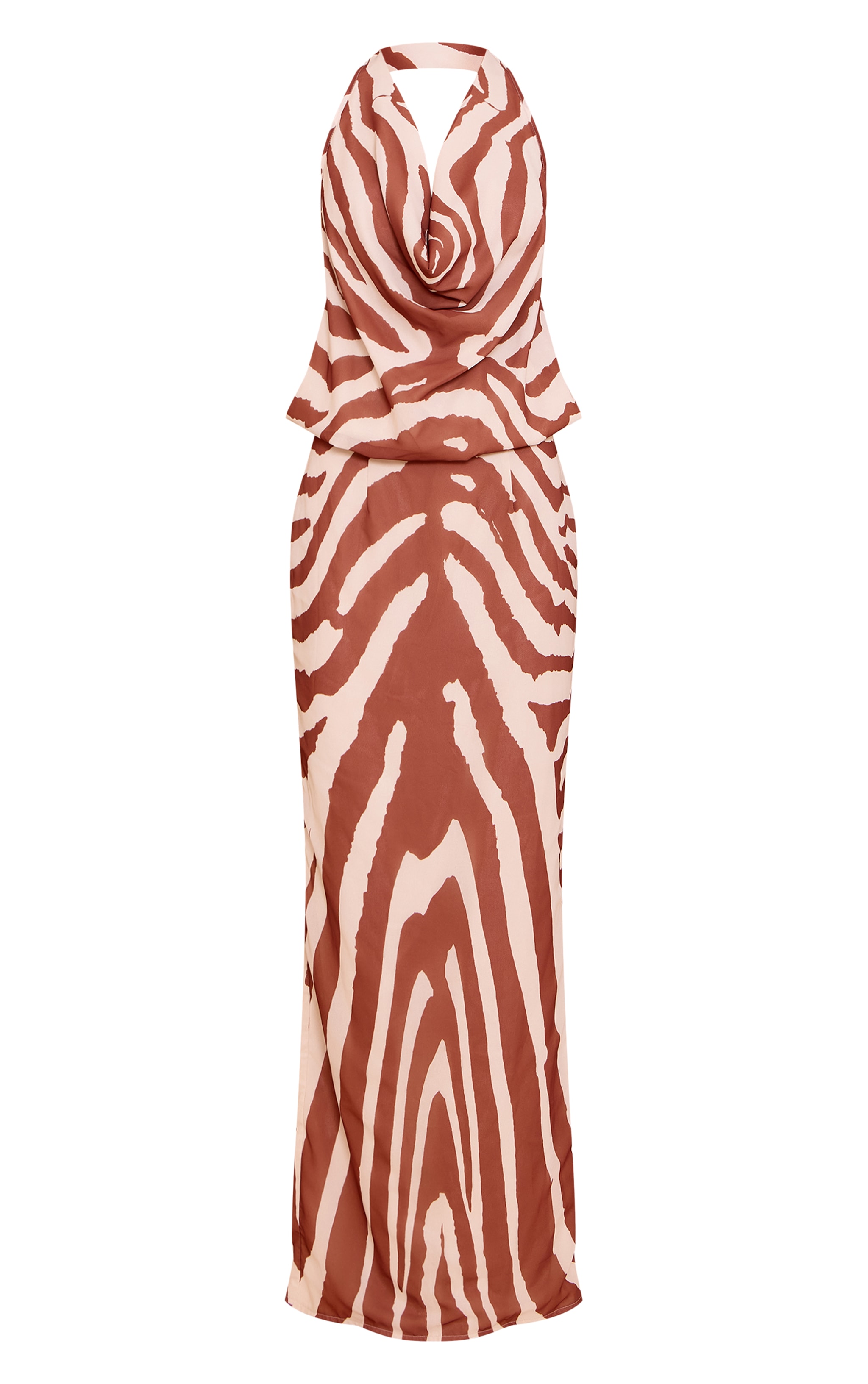 Tan Zebra Abstract Print Chiffon Cowl Neck Maxi Dress image 5