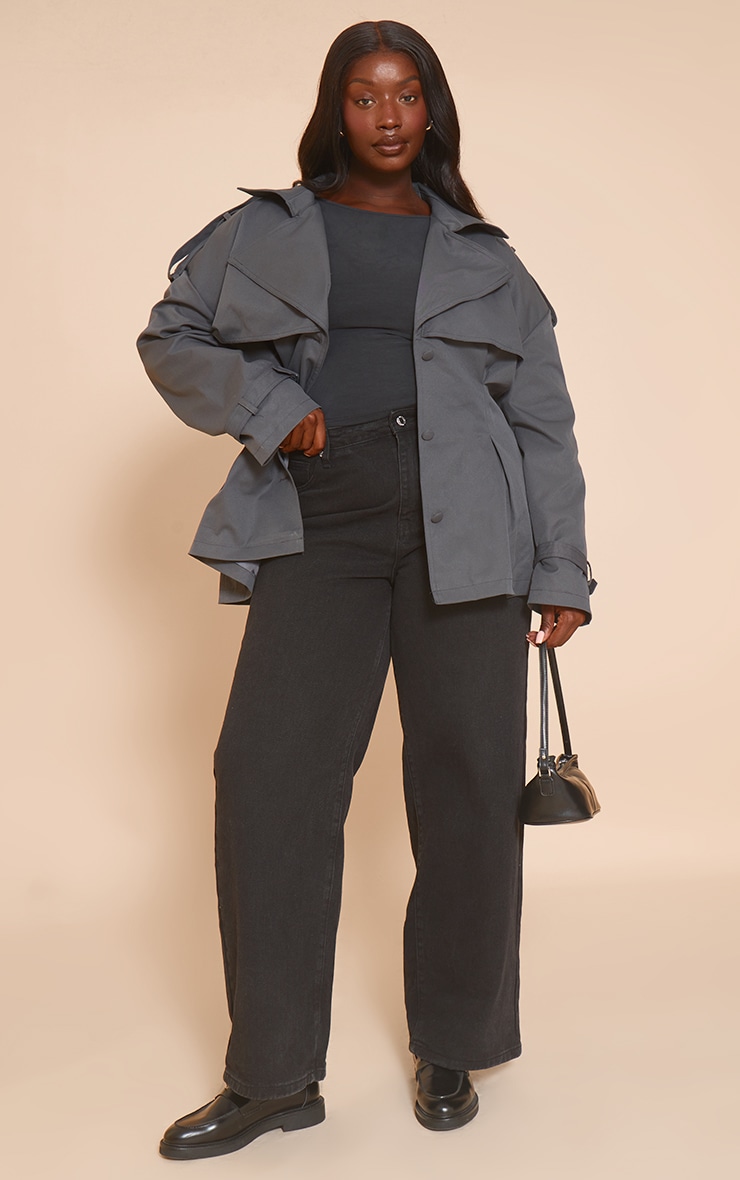 Plus Charcoal Cropped Belted Trench Coat image 3
