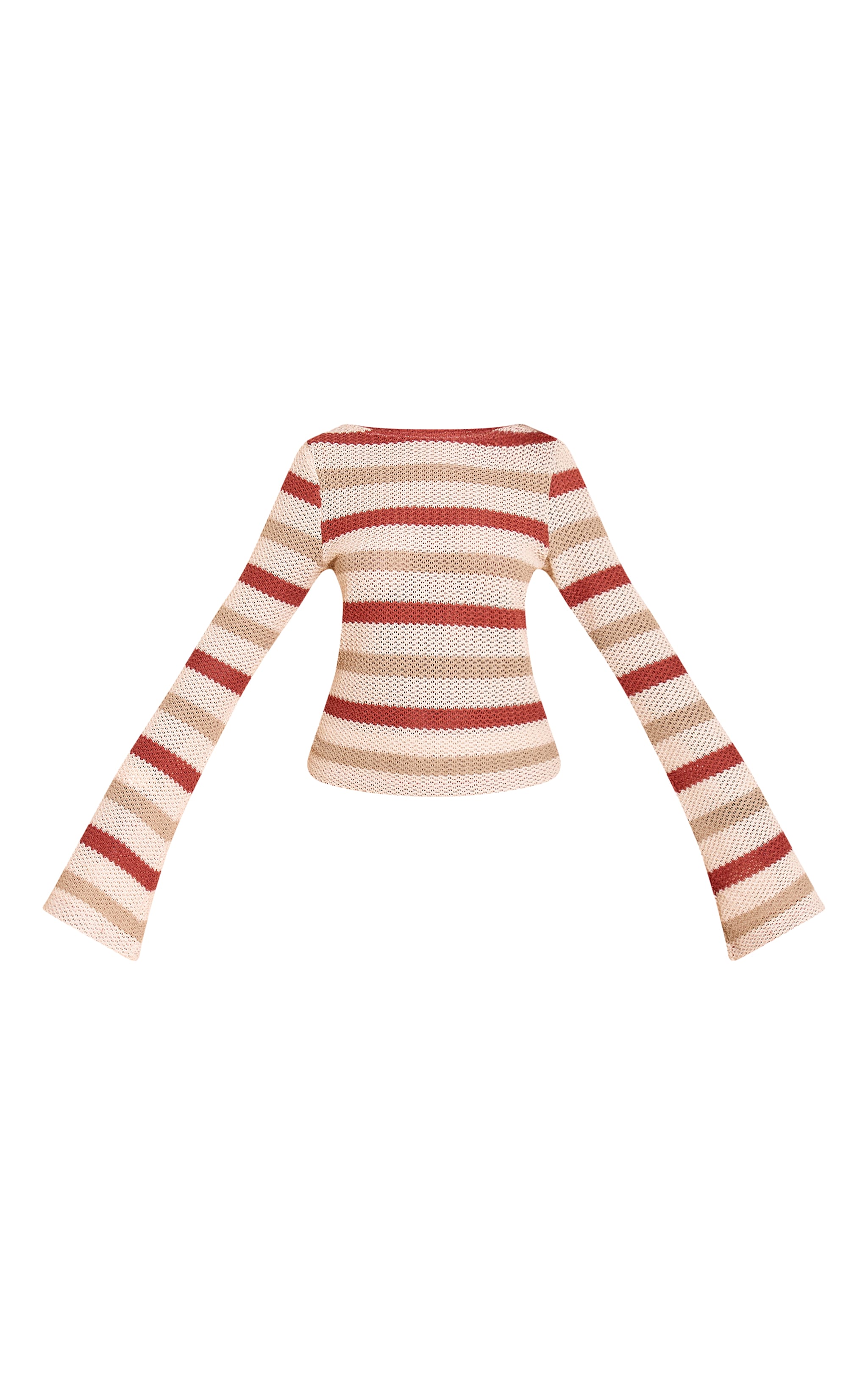 Multi Textured Striped Boat Neck Flute Sleeve Top image 5