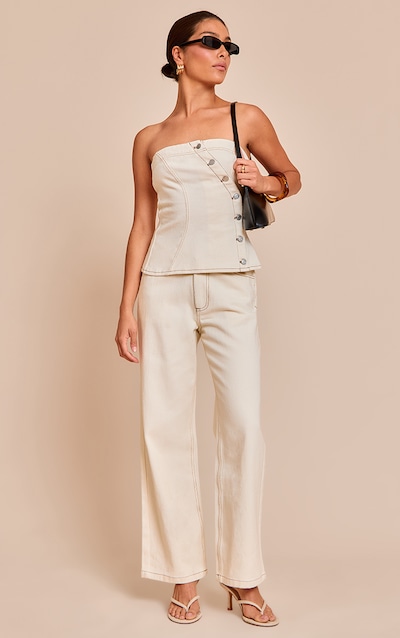 Petite Ecru Wide Leg Mid Rise Jeans