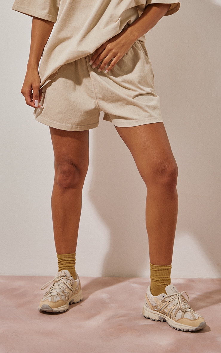 Oatmeal Cotton Oversized Boxy Shorts image 2