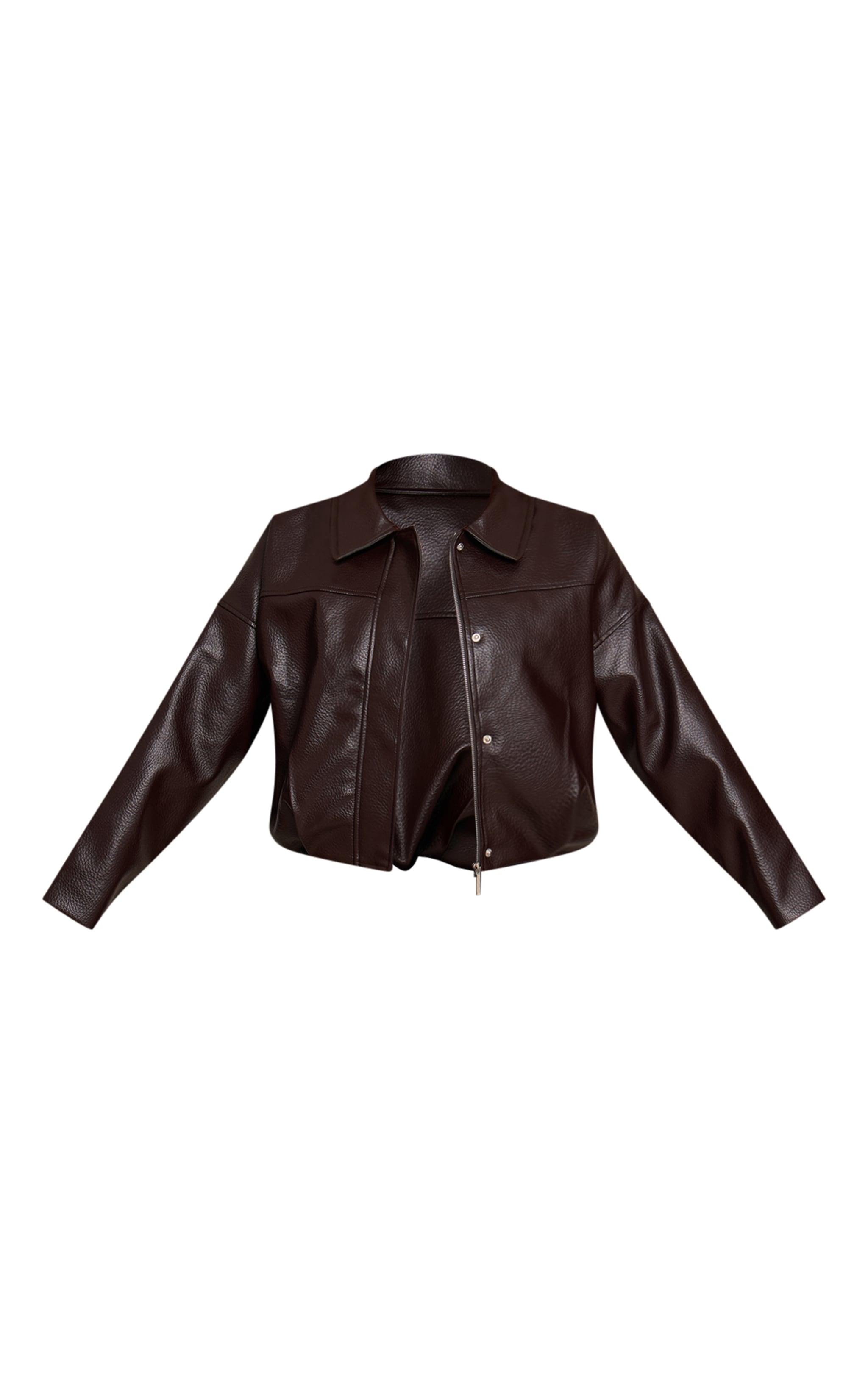 Bitter Chocolate Faux Leather Covered Placket Bomber Jacket image 5