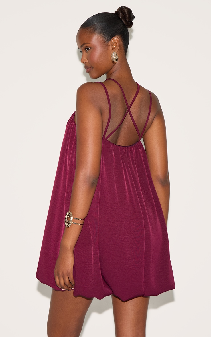Wine Puff Ball Strappy Mini Dress image 2