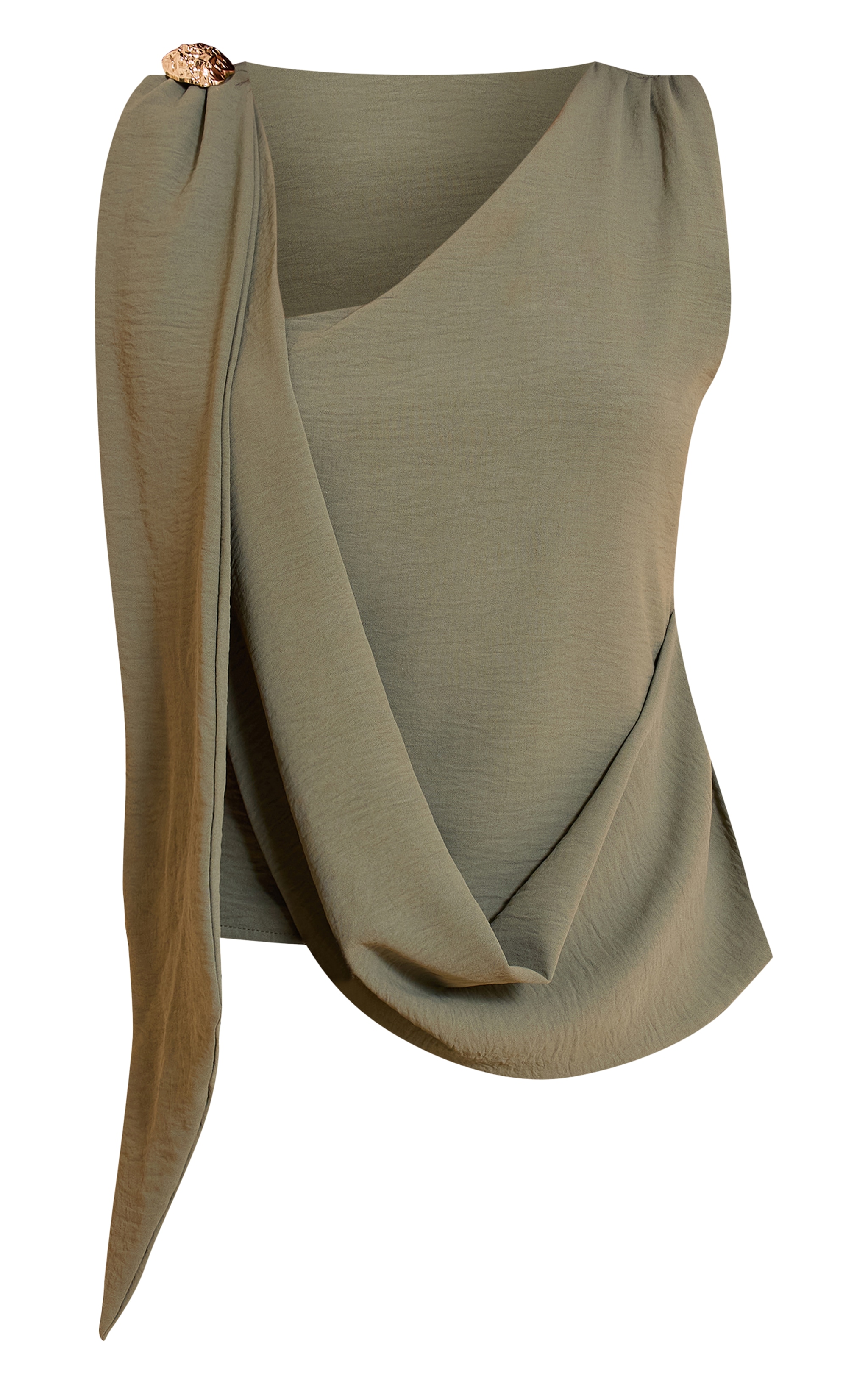 Olive Textured Cowl Neck Drape Detail Top image 5