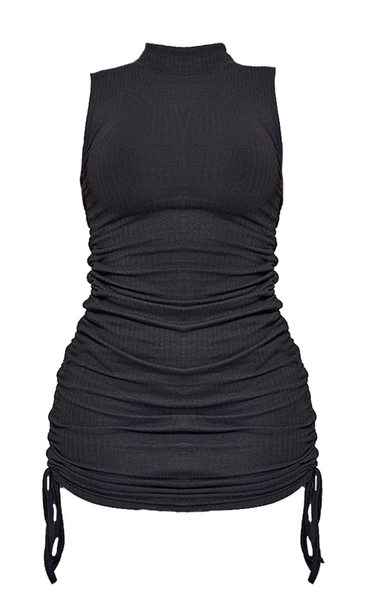 Shape Black Thick Rib Ruched Side Sleeveless Bodycon Dress image 6